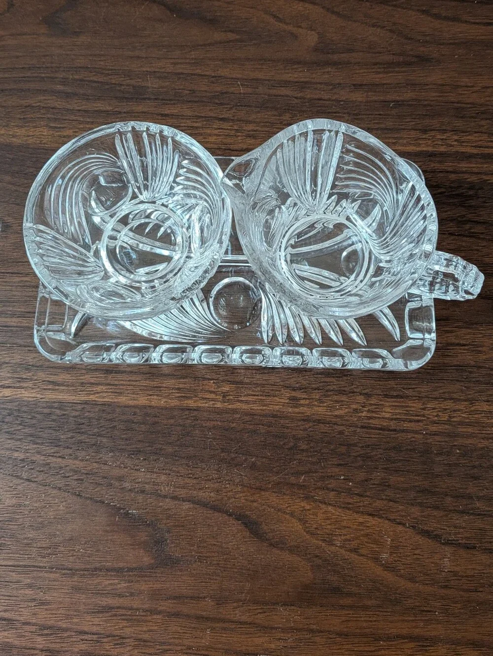 Princess House Crystal Swirls & Dots Creamer Sugar And Tray Set- 3 Pieces